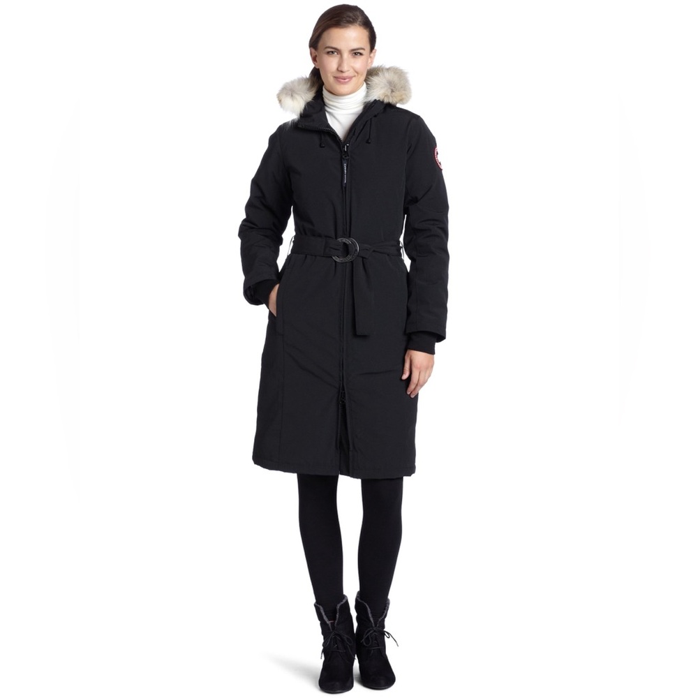 Canada Goose Black Long Whistler Belted Parka with Fur-Trim Hood